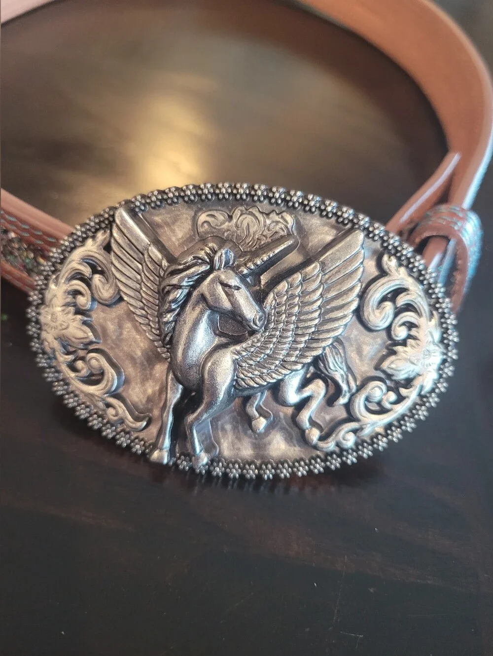 Shyanne Kids Glitter Pink Brown Belt with Pegasus Buckle